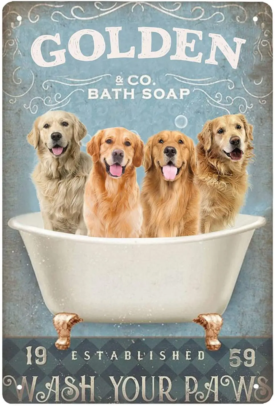 Super durable Golden Dog Bath Soap Wash Your Pawsvintage Tin Sign-Bathroom Wall Decoration Cave Bar Kitchen Home Decoration