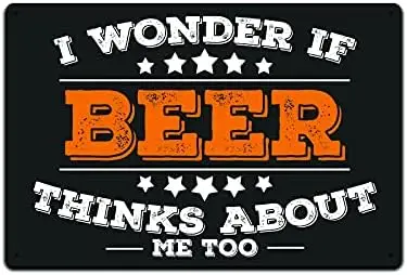 Оловянные знаки, Настенный декор-металлический знак 12x8 дюймов. Интересно, думает ли я и о себе пиво