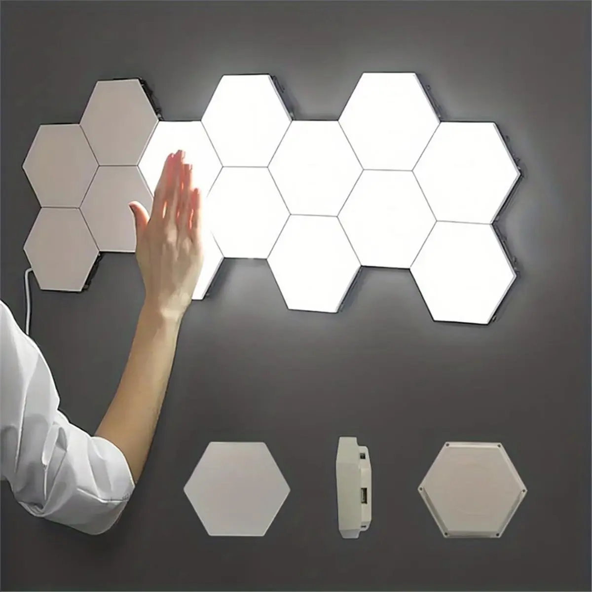B17BBG Hexagon Lights, Minimalist White Touch Night Light, Center Touch-Sensitive Wall Panels, Hex Light