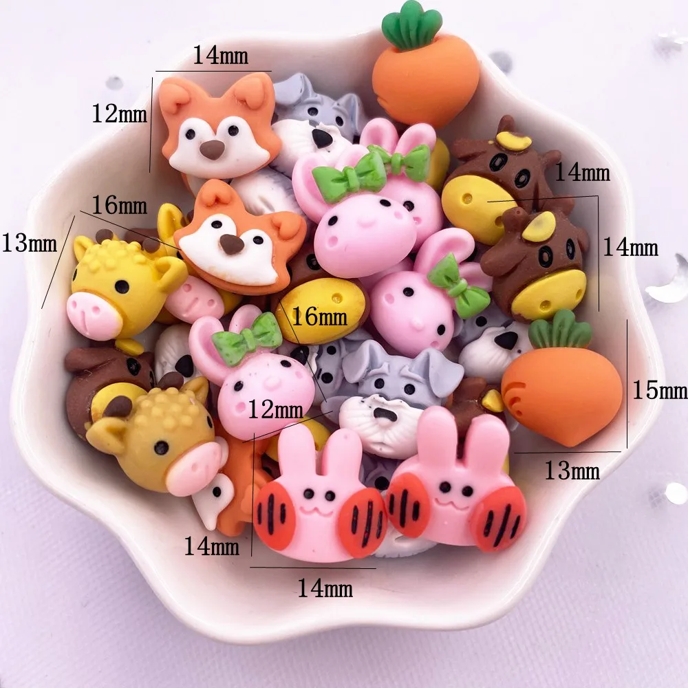 20PCS Colorful Resin Mini Rabbit Radish Unicorn Fox Dog Ox Flatback Cabochon Scrapbook DIY Accessory Decor Figurine Crafts OH80