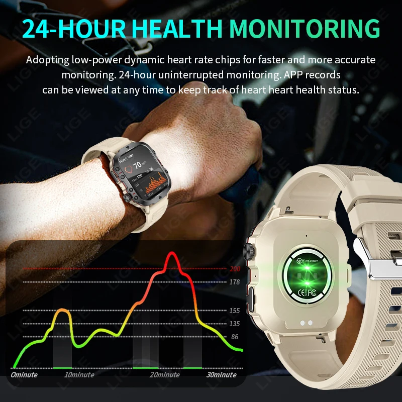 LIGE SmartWatch Fitness Sports 24Hours Health Monitoring Blueteeth Call Voice Assistant Waterproof For Android IOS Smart Watch