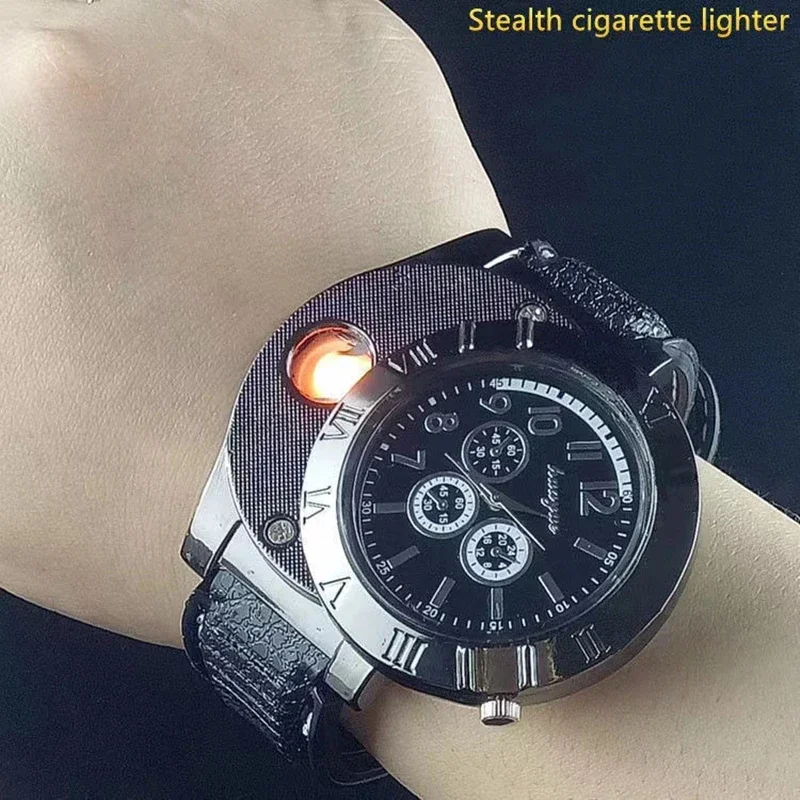 Man Watch USB Charge Windproof Electronic Flameless Lighter Watches Men's Quart…