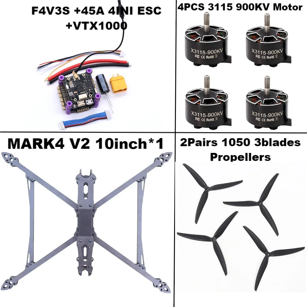 Mark4 v2 10 polegadas f4v3s/f4v3s plus controle de vôo 45/60a 4 mini esc rack drone fpv fibra carbono fotovoltaico corrida drone quadcopter freestyle