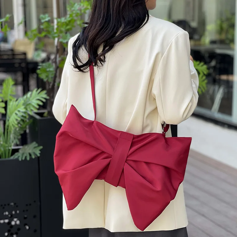 Lady Girl Canvas Tote Bag Lovely Bowknot Bag Should Bag High-Capacity Casual Ins Hot American Pop Bow Ornament Bag