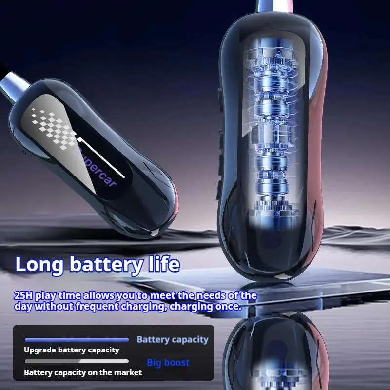 سماعات رأس رياضية على شكل سيارة ستيريو بشريط حول الرقبة، شاشة LED، سماعات بلوتوث لاسلكية، سماعات أذن مغناطيسية داخل الأذن، سماعات ألعاب رياضية