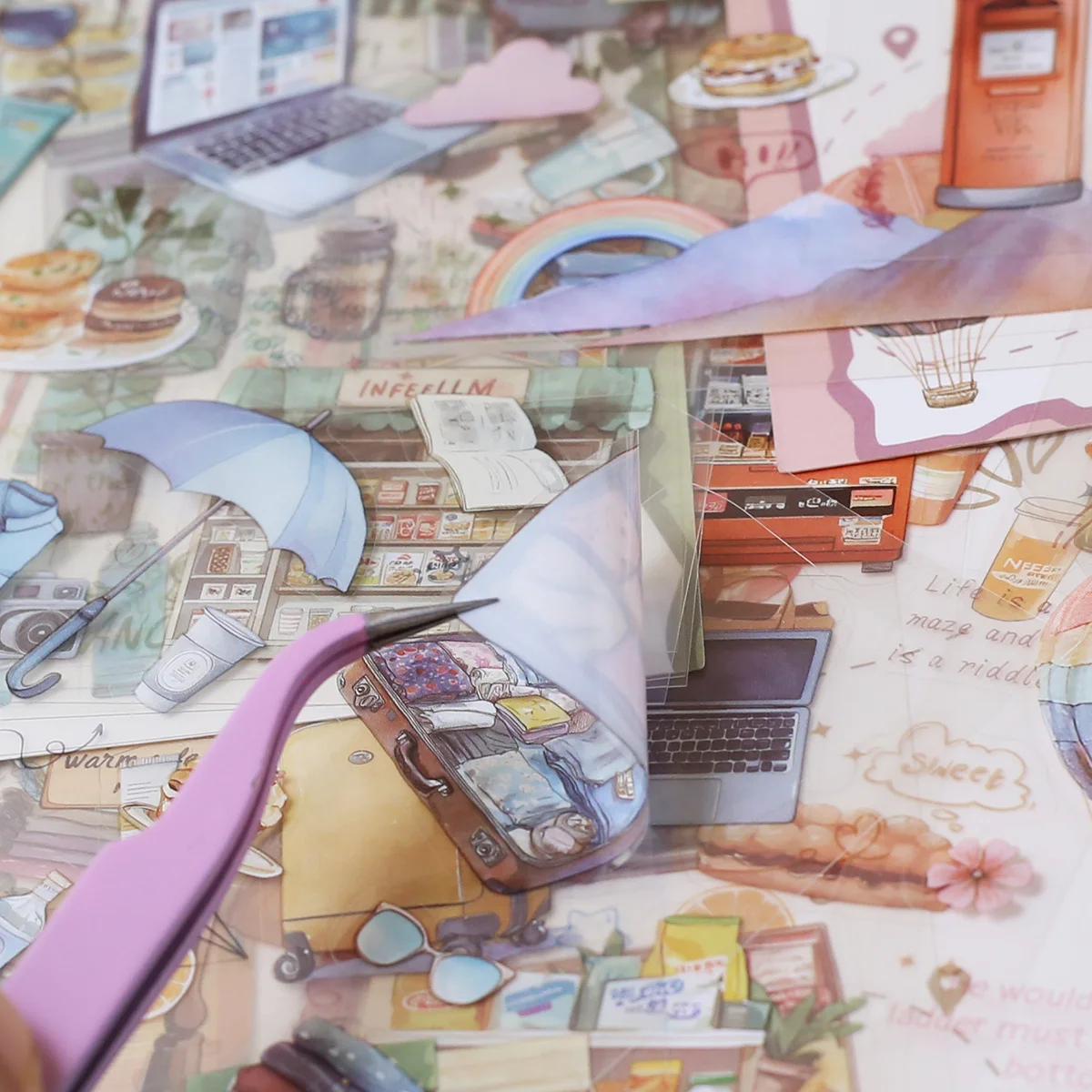 4 أوراق PET ملصقات إبداعية مقطوعة مسبقًا ملصق قصاصات شفاف لتزيين المذكرات لملصقات مذكرات سجل القصاصات #3