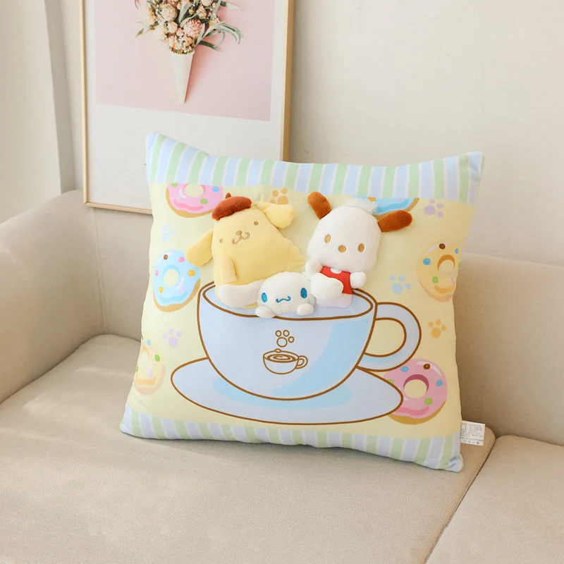 Sanrio Cartoon Throw Pillow Cuddly Plush Toy Doughnut Cinnamoroll Pom Pom Purin Pochacco Anime Plushies Back Cushion Chair Sofa