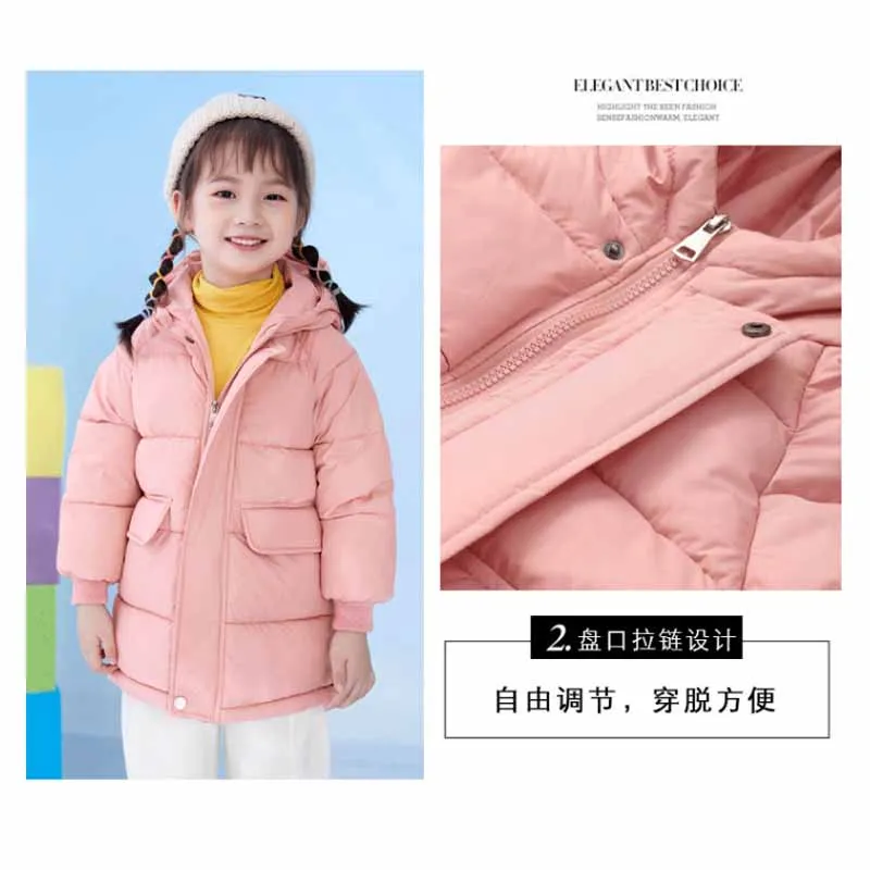 2024 nuovi bambini cappotto di colore solido ragazzi addensato caldo giacca di cotone con cappuccio ragazze carino zip casual pantaloni di media