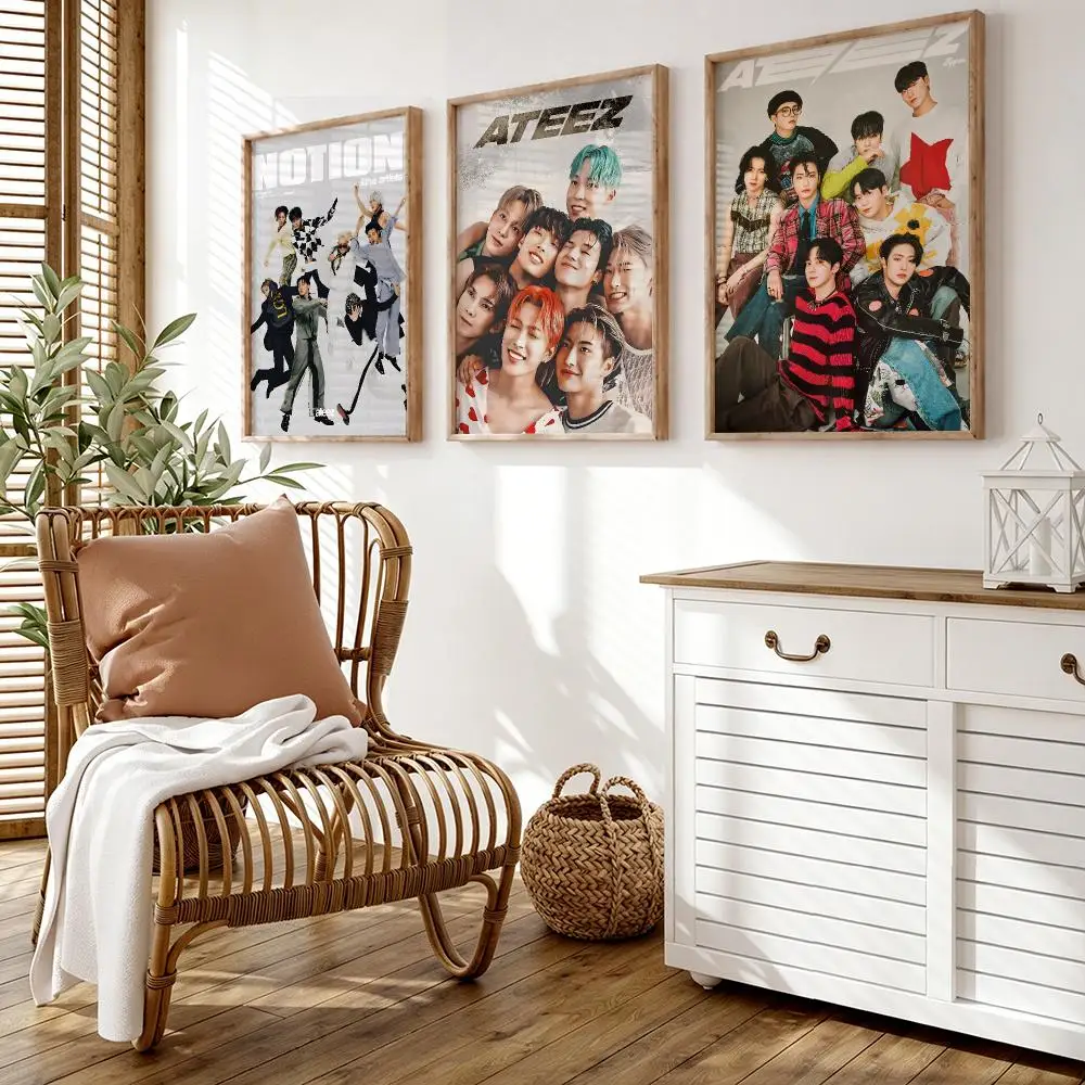 Korea Kpop Band A-ATEEZ Poster Wall Stickers HD Painting Self Adhesive Art Decals for Bedroom Living Room Home Decor