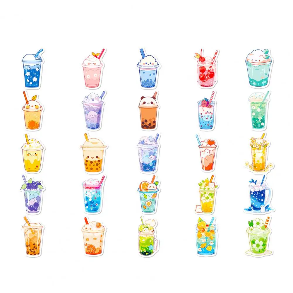 Smooth Milk Tea Stickers Bubble Milk Tea Stickers 50pcs Bubble Milk Tea Sticker Set Self-adhesive Waterproof Pvc Decal for Phone