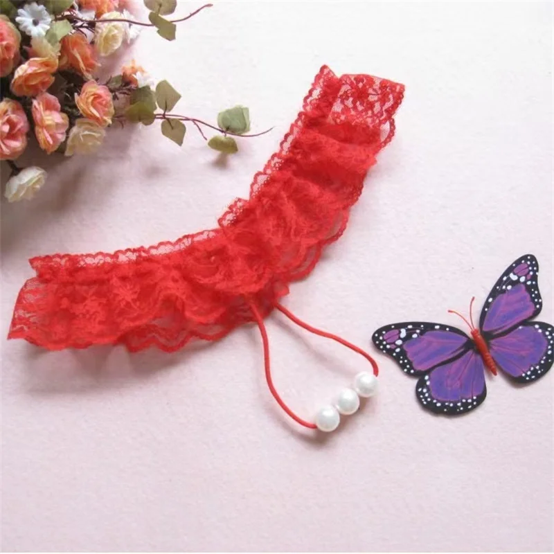 

Sexy String Lace Underwear Women Back Bow Panties Women G String T-back Thong Transparent Lingerie Cute with Pearls Panties New
