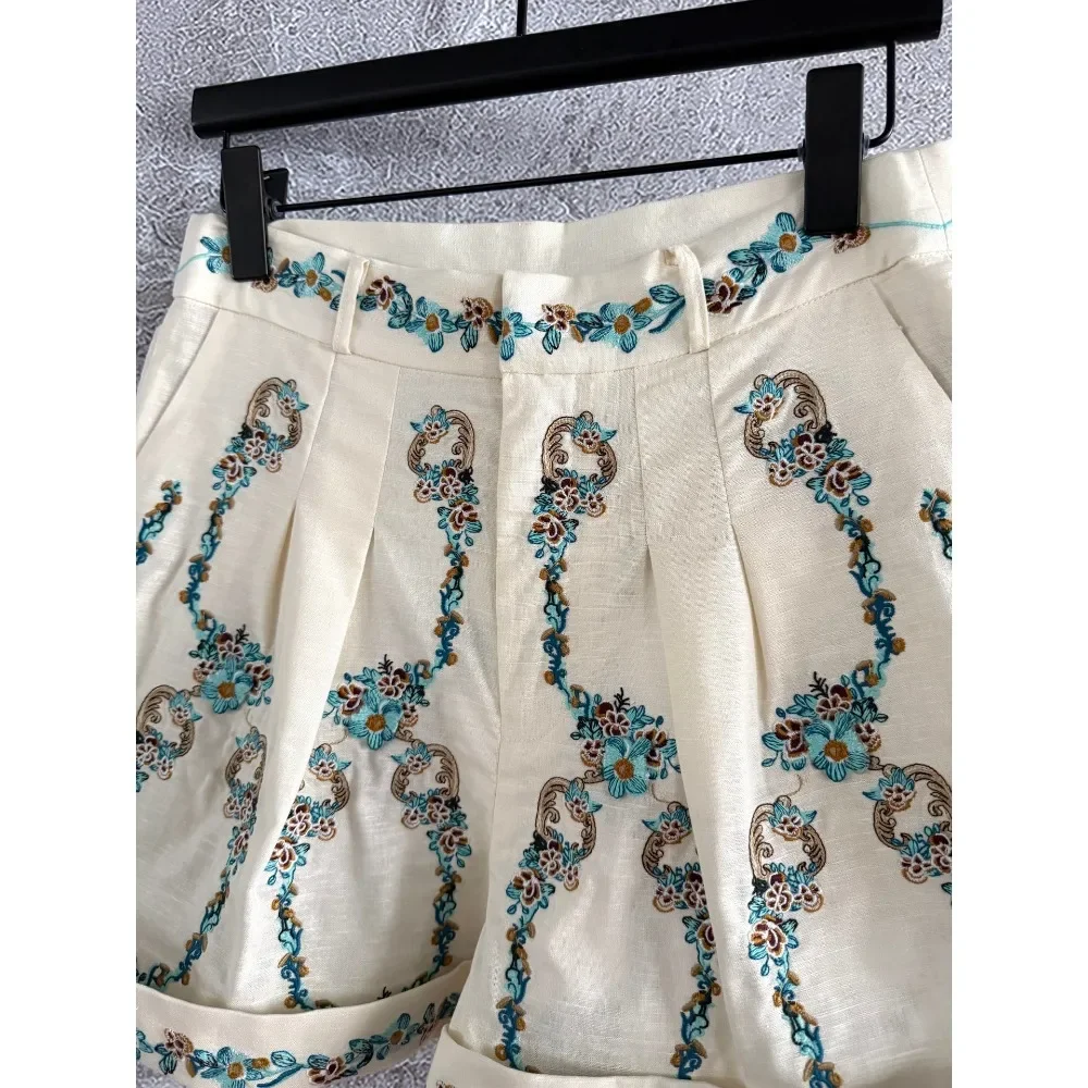

2025 New Fashion Blouse Tops and Short Sets White Green Print