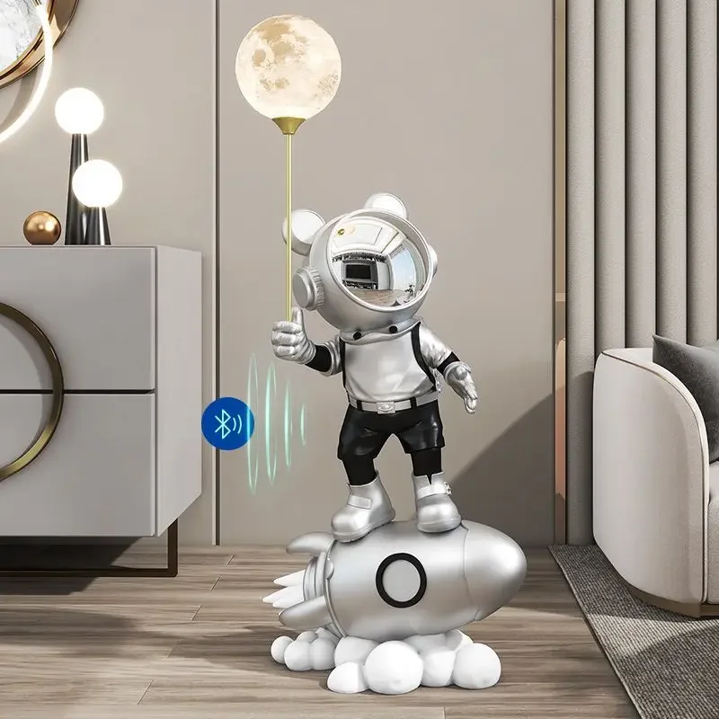 Space Rocket Astronaut Floor Standing Decor Resin Sculpture for Living Room Sofa TV Cabinet Modern Gift