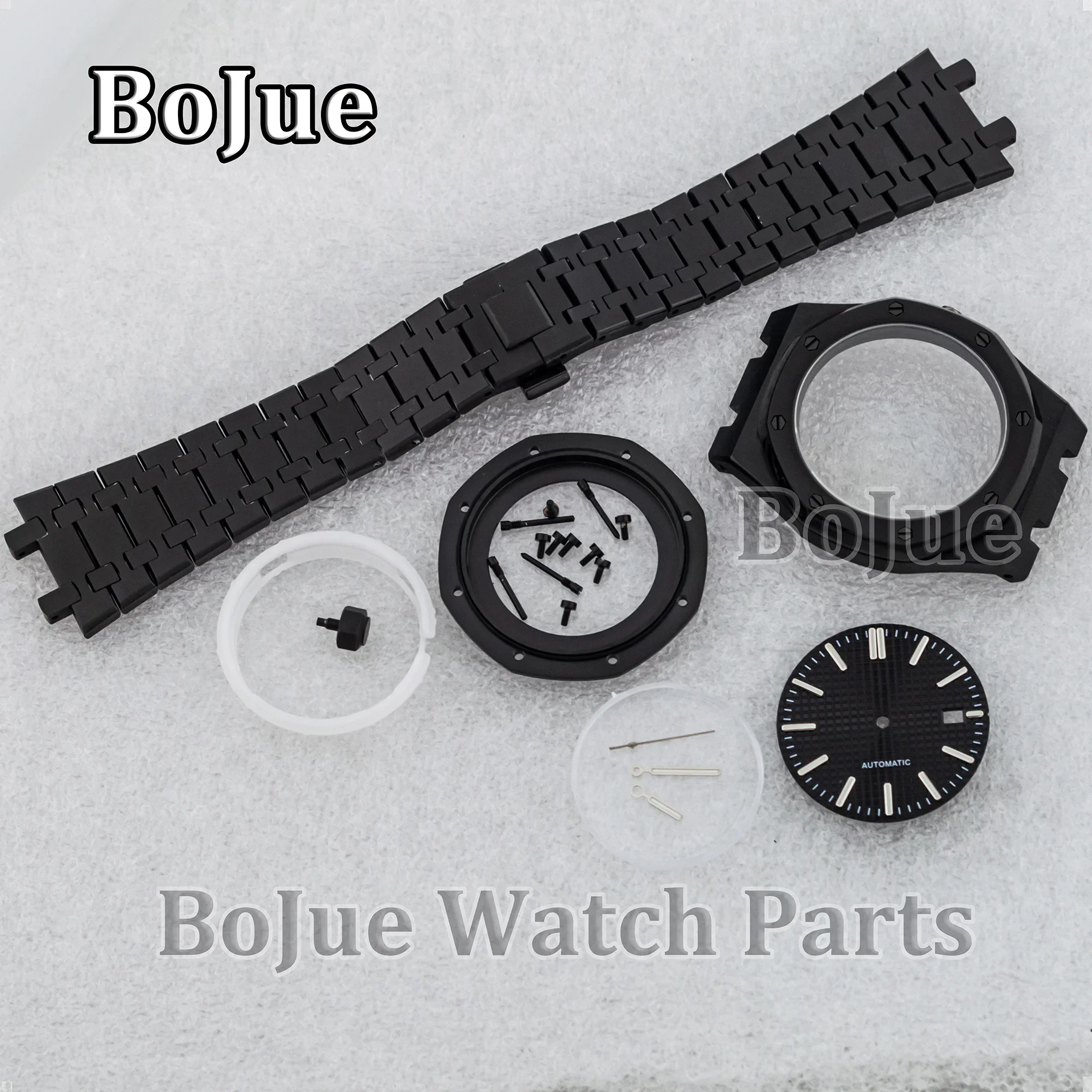 41mm 블랙 시계 케이스 오크 nh35 nh36 무브먼트 용 스테인레스 스틸 시계 밴드 부품 31.8mm 다이얼 방수 사파이어 크리스탈 유리