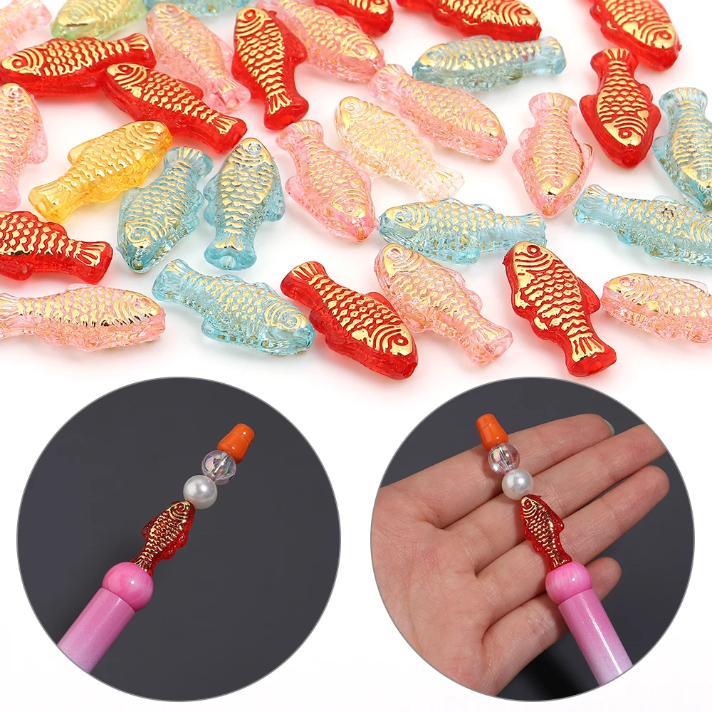 10 Stück goldfarbene kleine Fisch-Acrylperlen, bunte lose Abstandsperlen für die Schmuckherstellung, DIY-Armband, Halskette, Zubehör – Detail 2