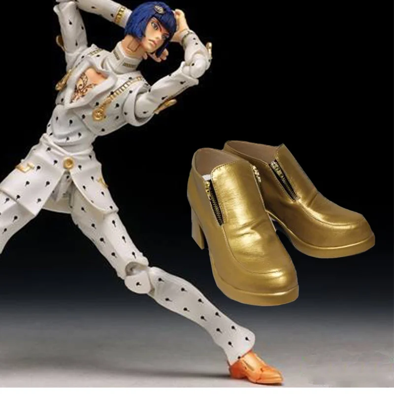 

JoJo's Bizarre Adventure Bruno Bucciarati Golden Wind Cosplay Gold Shoes High Heel Boots Halloween Shoes