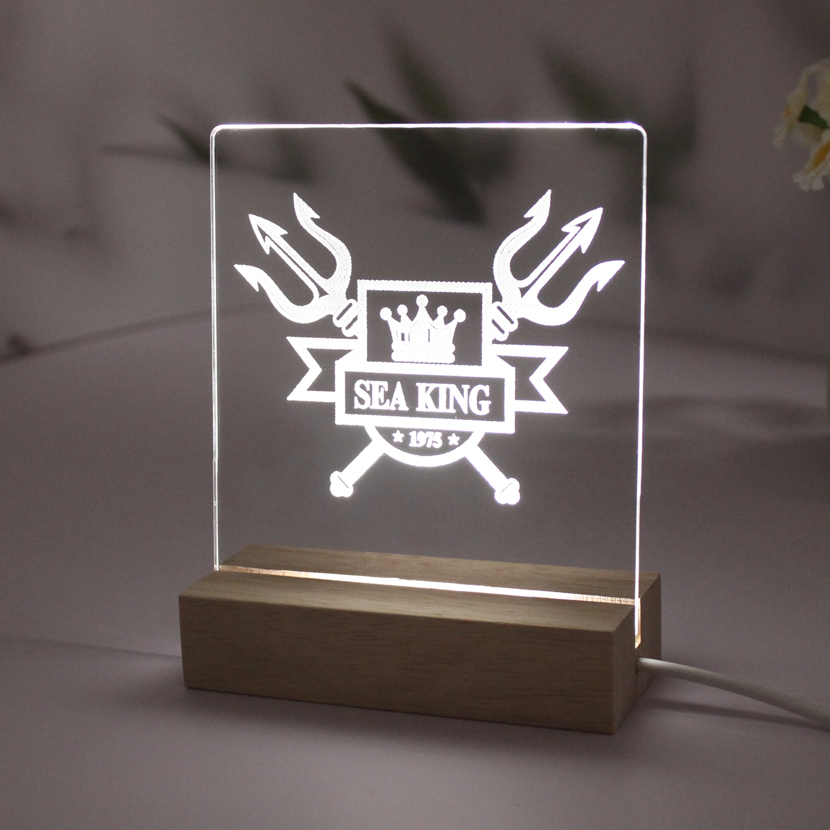Custom Logo Brand QR Plaque Light Lamp Corporate Gifts Wood Social Media Table Decor Sign Custom Acrylic Business Logo Sign
