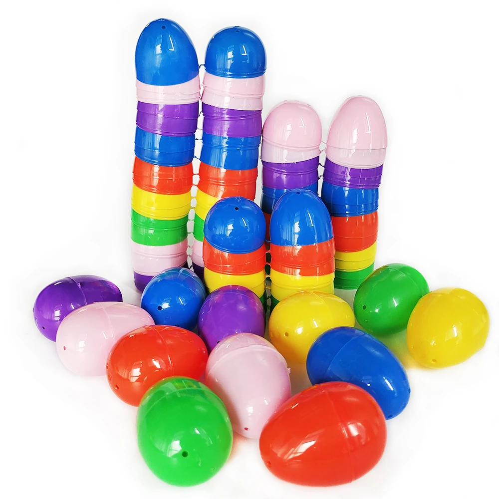Caja de embalaje con apertura de regalo de dulces de plástico colorido, huevos rellenables de Pascua, decoración del hogar para fiesta de Pascua feliz, favores para niños, 12/24/50 Uds.