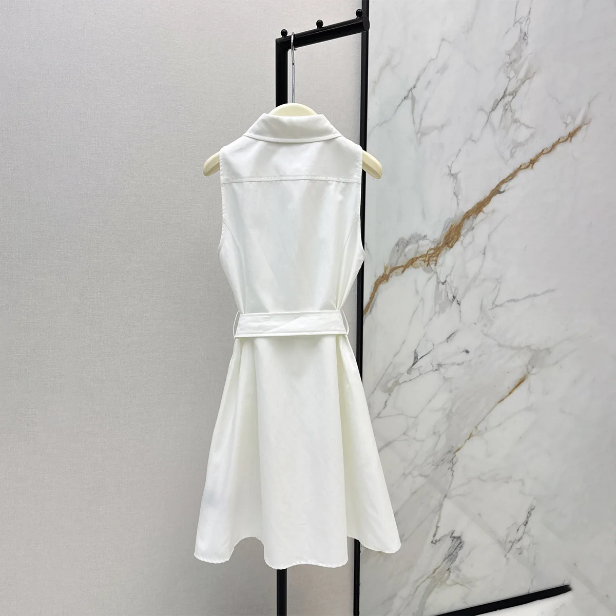 2026 High quality women's sleeveless shirt dress with waistband and bow tie, featuring a simple and elegant style--hb804