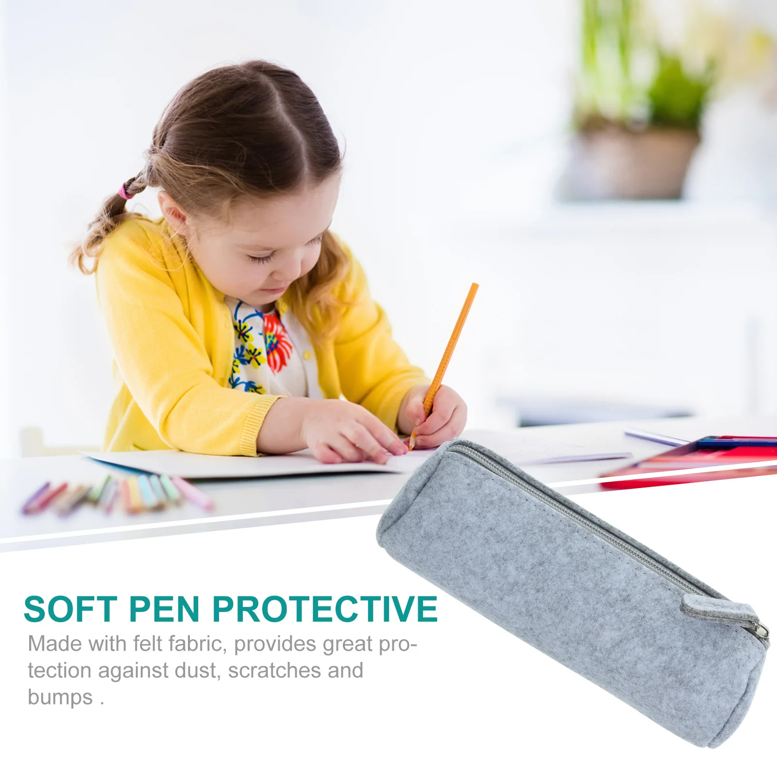

4 pcs Felt Pencil Bag 4 Dark Grey Light Grey Smooth Zipper Storage For Pens Pencils Brushes Makeup Coins Glasses