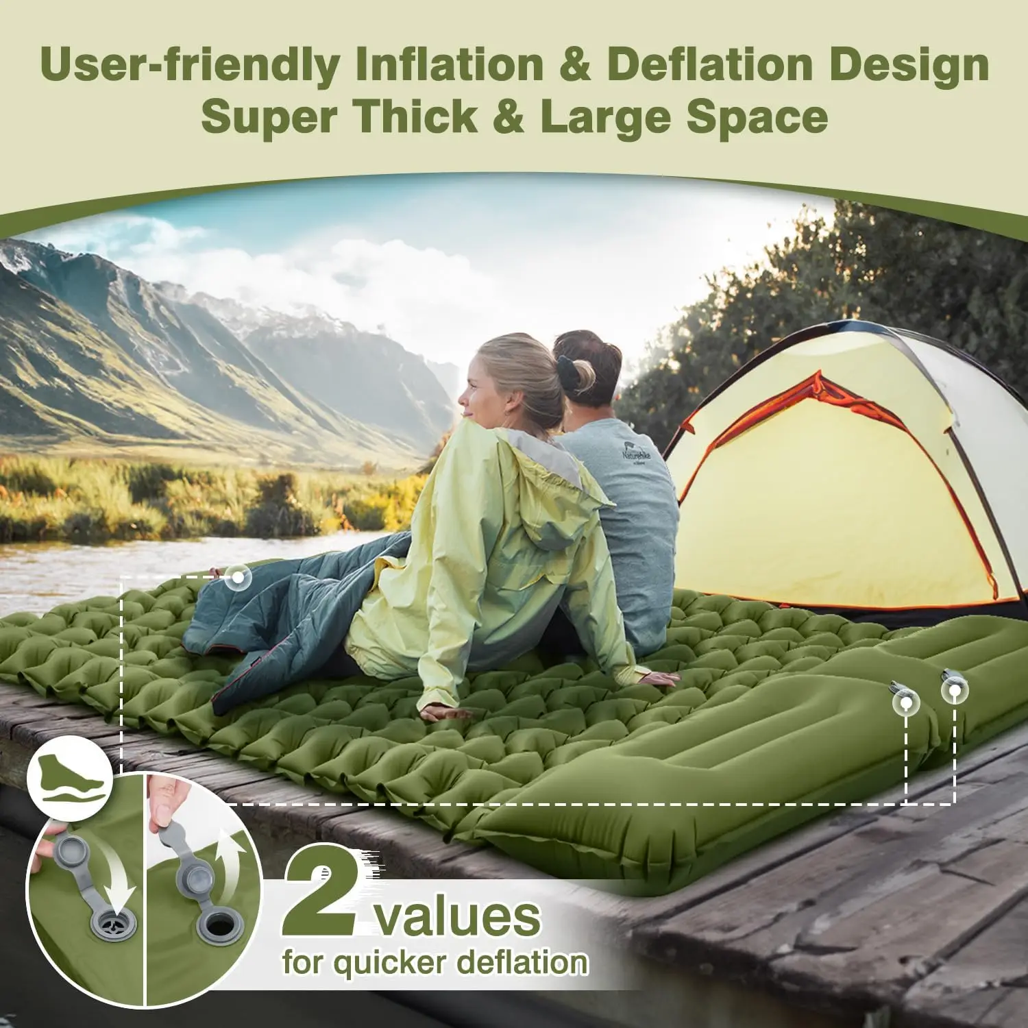 

Double Inflatable Mattress Outdoor Sleeping Air Mat Camping Pad Tents Portable Camping Air Mat Folding Self-Inflating Air Bed