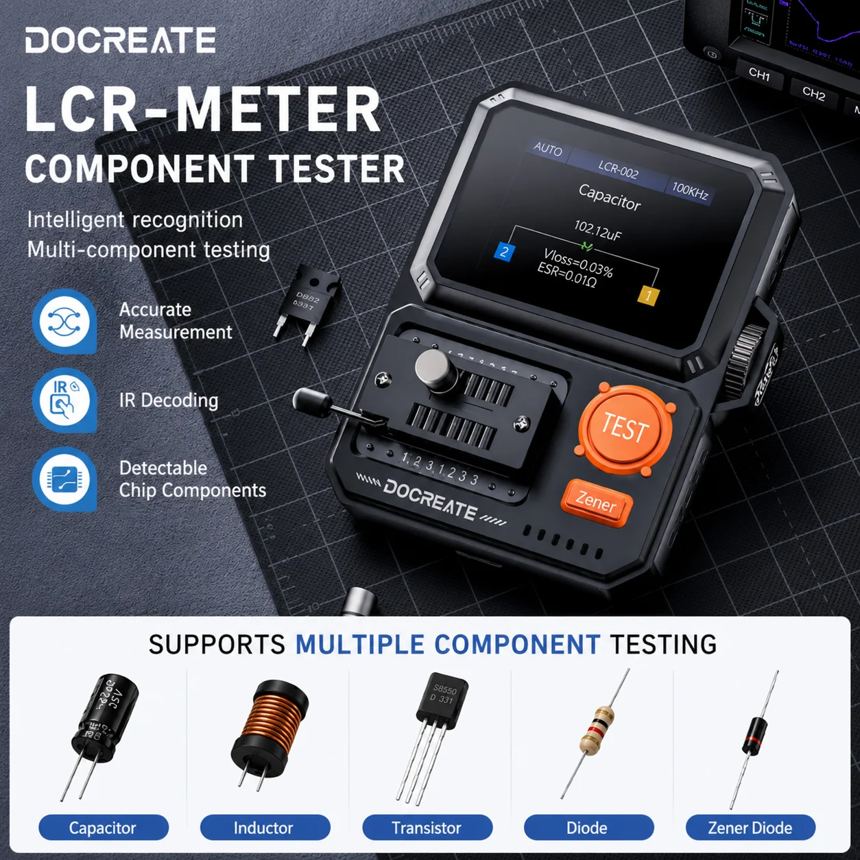 DOCREATE LCR-D2 Latest Multi Transistor Tester LCR ESR Meter IR Decoding Capacitance Resistance Diode Triode MOSFET IGBT Zener
