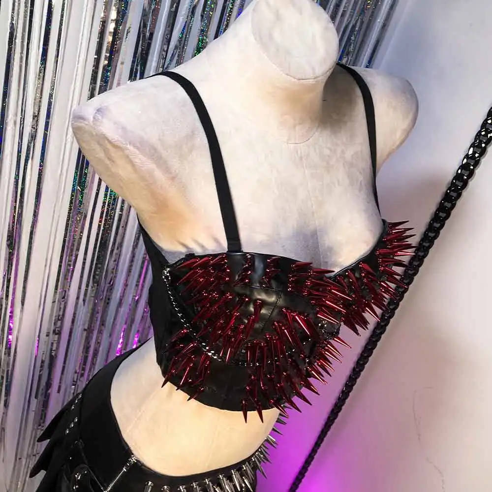 

Топы ручной работы из веганской кожи в стиле 90-х: E-Girls, панк-рок, красные с заклепками, гранж, эко-стиль, харадзюку, кавай, для подростков, DIY, Y2K, эмо, готика