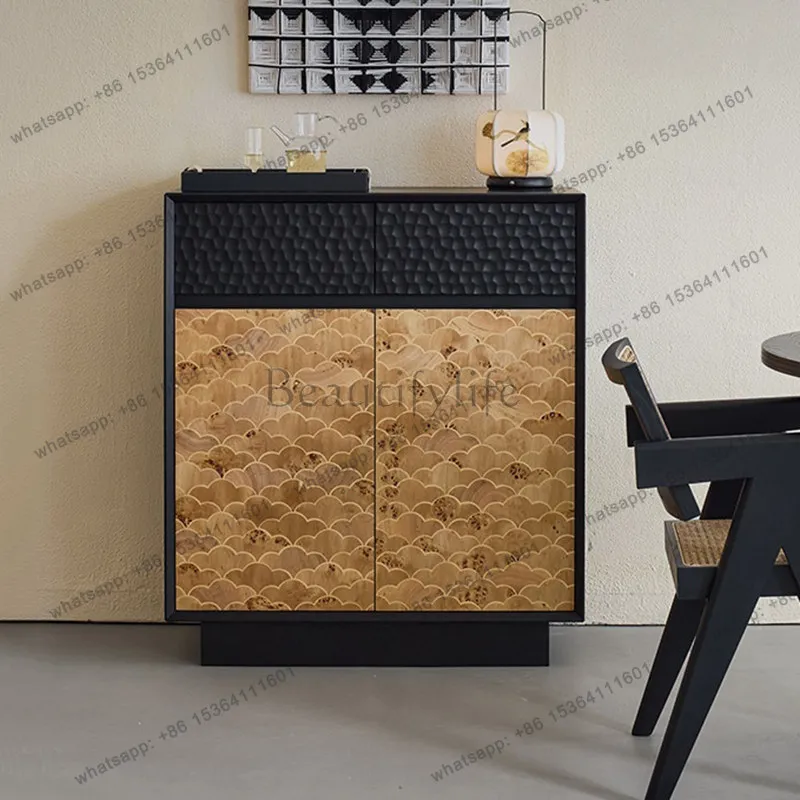 

Medieval solid wood dining side cabinet, living room floor-to-ceiling storage cabinet