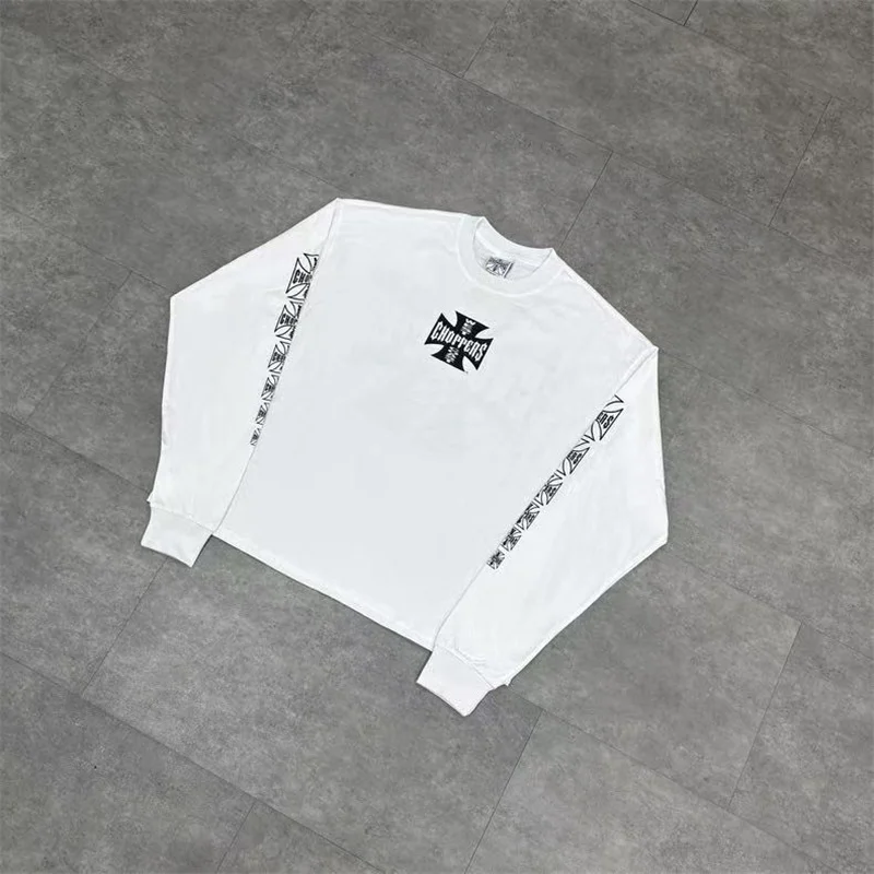 

Белая повседневная футболка большого размера в стиле ретро с длинным рукавом West Coast Choppers, уличная одежда с узором и принтом для мужчин и женщин, новая футболка из 100% хлопка