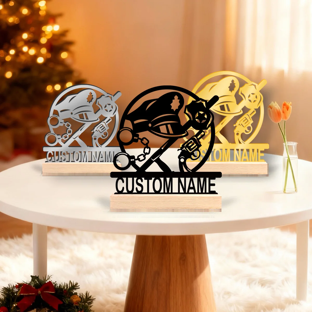 1pc Customizable Wrought Iron Desktop Decoration Custom Content Equipped with A Wooden Base Holiday Gifts for Family and Friends