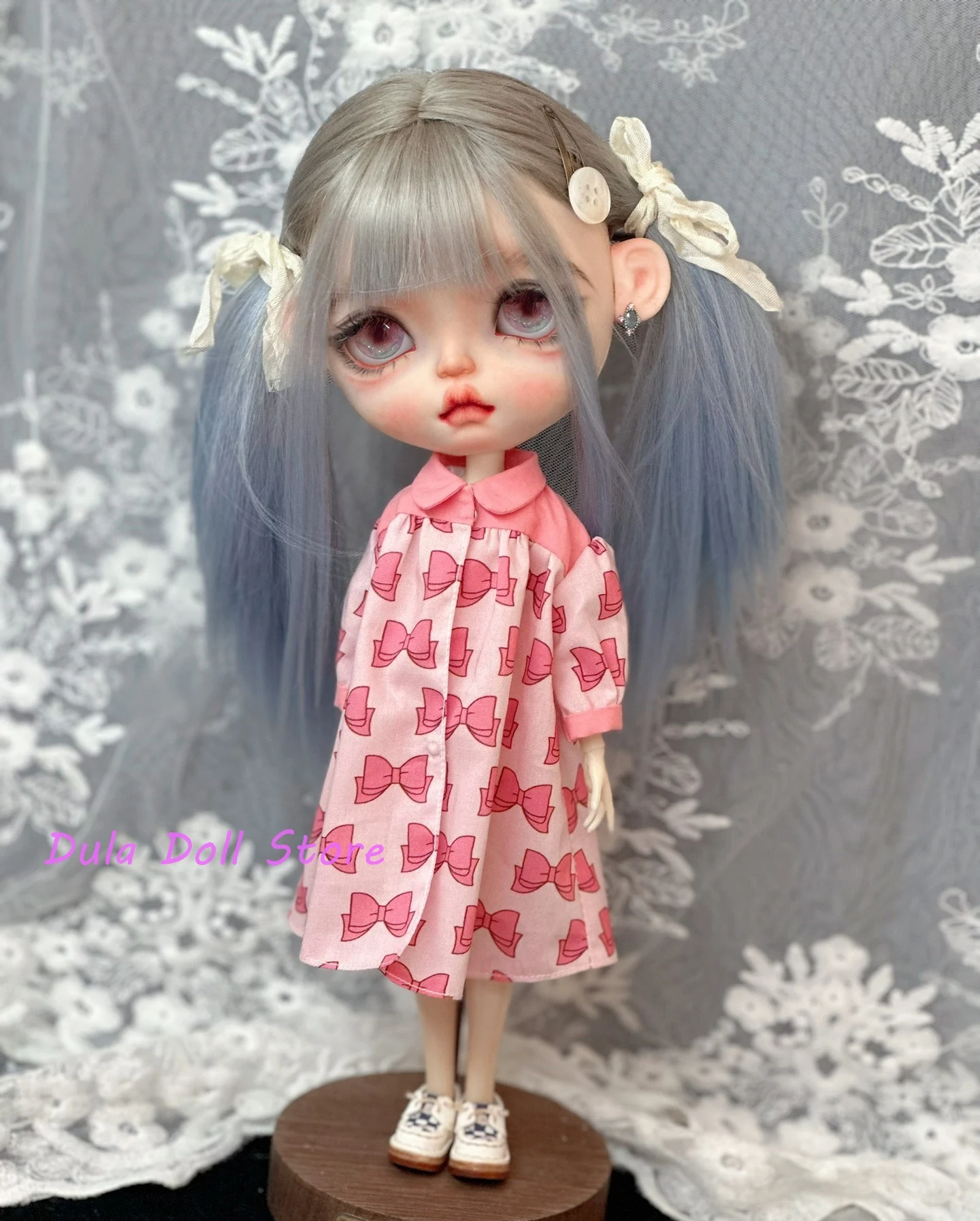 

Dula Doll Clothes Dress Pink bow crewneck belt dress Blythe ob24 ob22 Azone Licca ICY JerryB 1/6 Bjd Doll Accessories