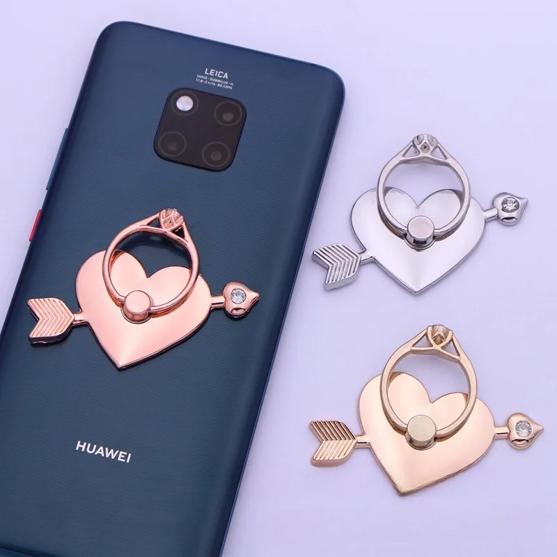 Phone Case Accessories Heart-shaped Alloy Ring Holder Diamond Inlaid Metal Ring Buckle Phone Back Sticker Decoration DIY