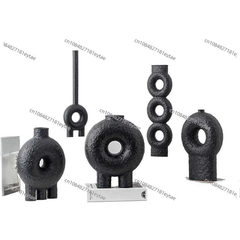 

Геометрическая керамическая ваза - черно-белый абстрактный цветочный узор, декор для дома