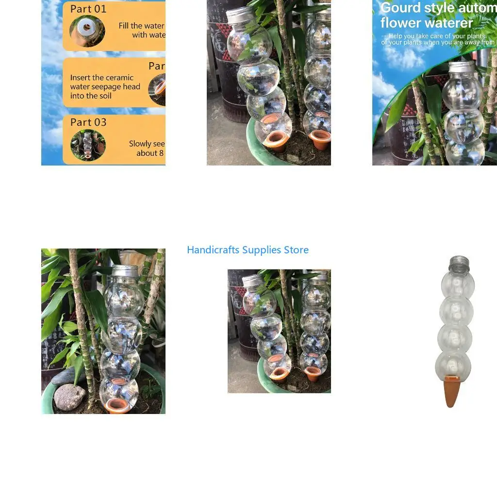 R1WA Elongated Gourd Moisture Plant Water Feeder Providing Clay Stake For Auto Watering Planter In Houseplants 520ml