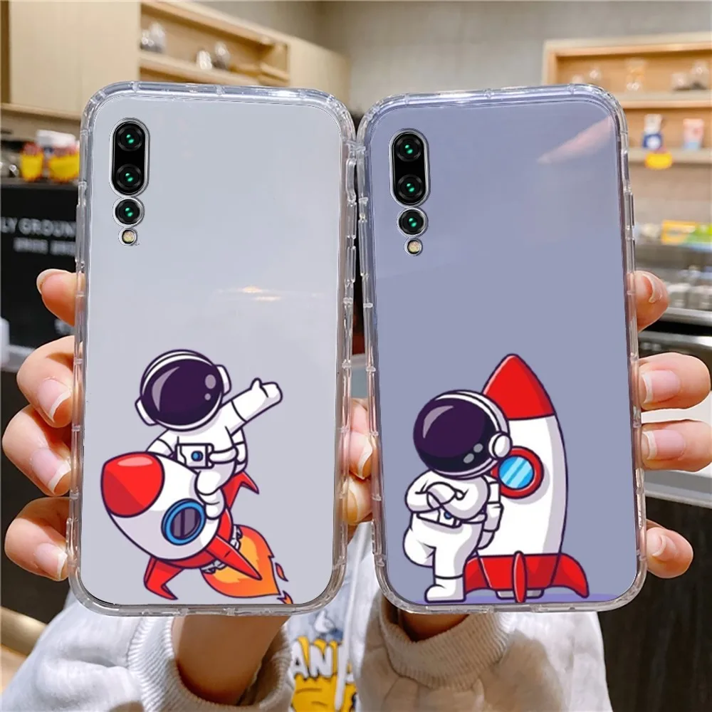 Cartoon Rocket A-Astronaut Phone Case For Xiaomi 11 Redmi Note 11 5G 8T 9A 9 10T Note8Pro Note9 12SUltra Transparent Case