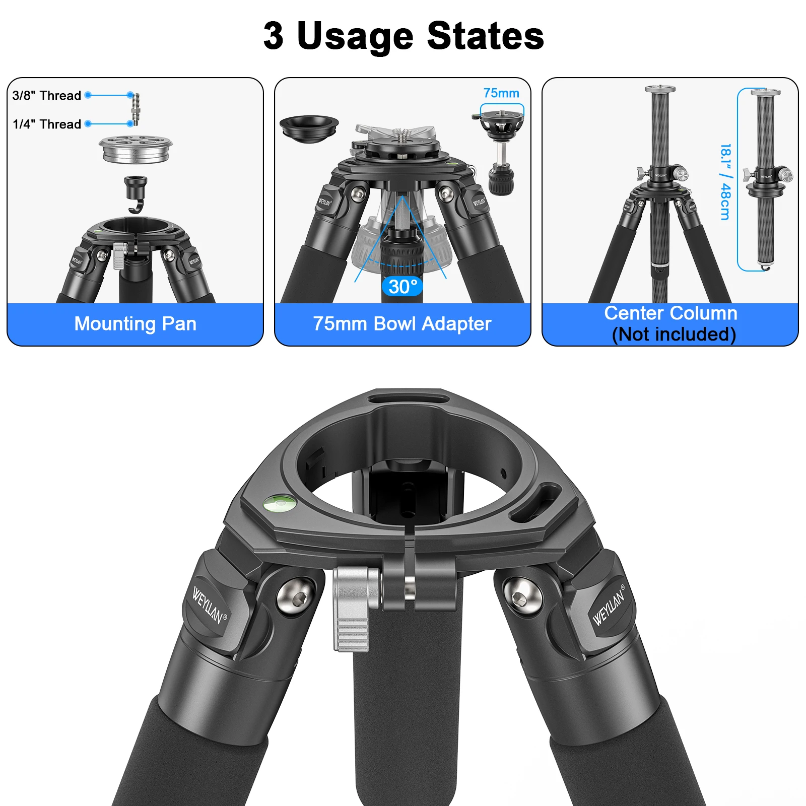 WEYLLAN trépied professionnel en Fiber de carbone trépied robuste 36mm Tube 35kg maxload bol trépied observation des oiseaux support de caméra NX8