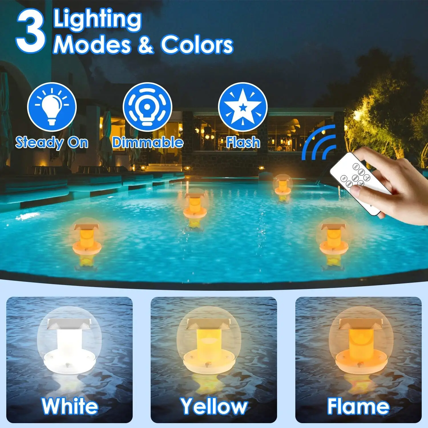 2Pcs Solar Floating for pool Lights - Waterproof Flame Stake Lights with 3 Color Modes for Garden, Patio, Yard & Party Decor