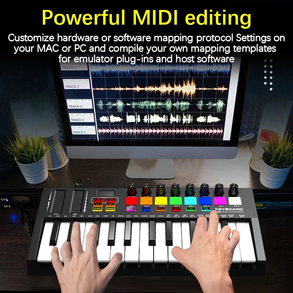 25 Key MIDI Keyboard Controller Professional Electronic Audio Intelligent Portable Arranging Strike Pad Keyboard Piano