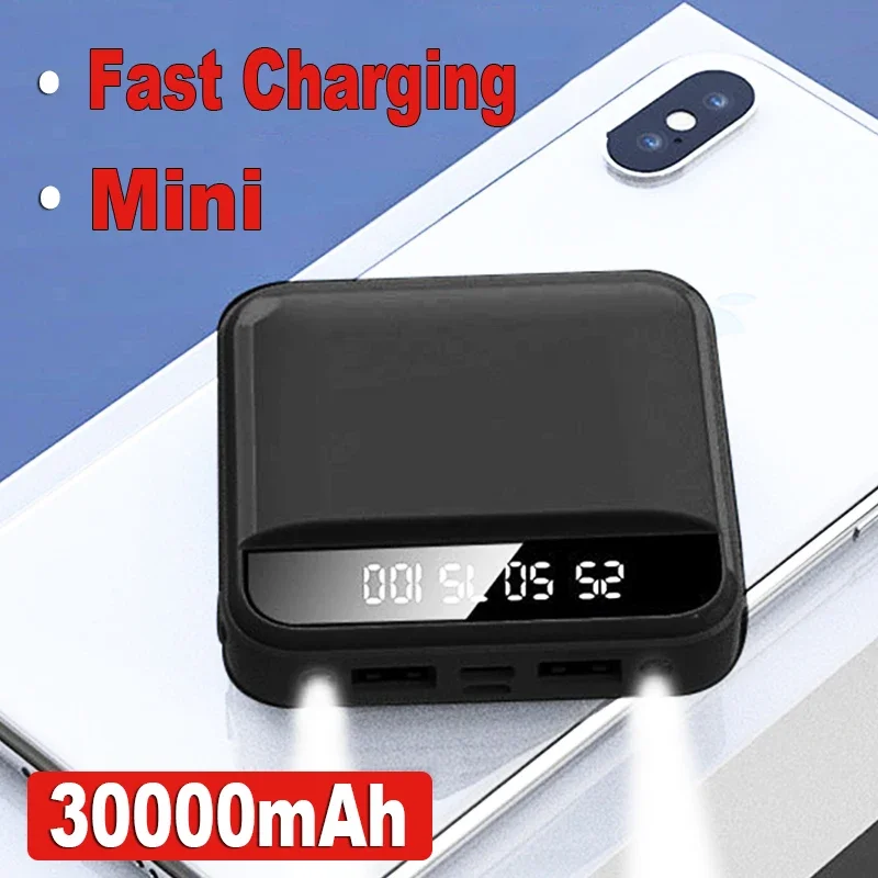 

Mini Power Bank Portable 30000mAh Charger 2USB Fast Charging Digital Display External Battery Flashlight for iPhone mi Samsung