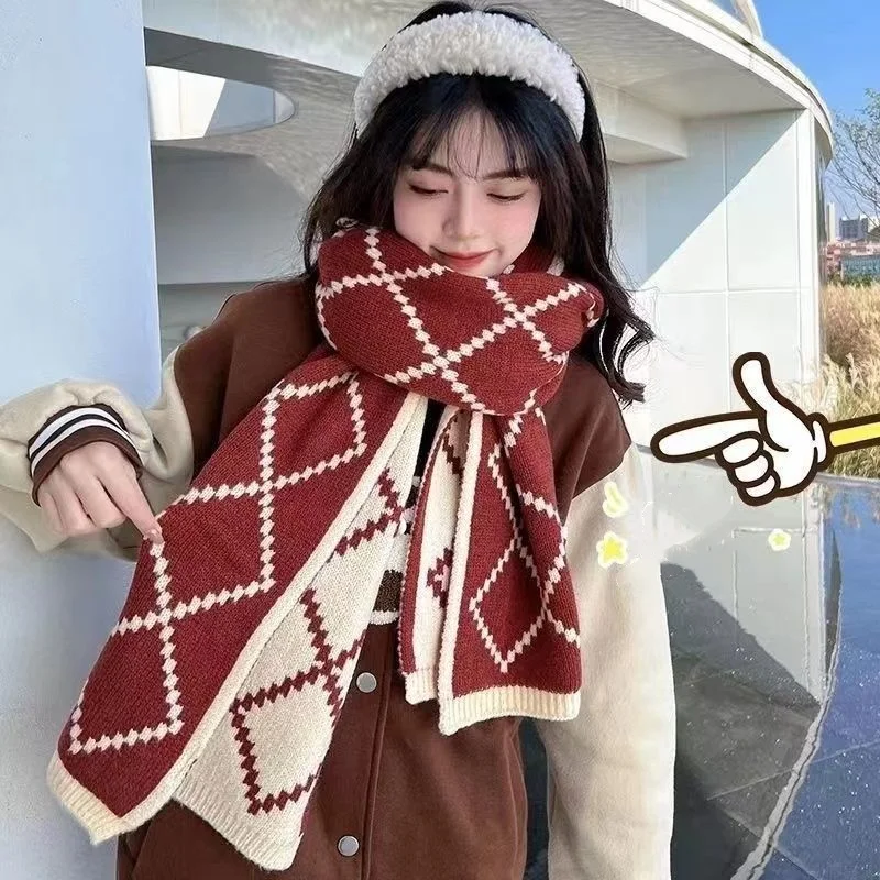 

Women Scarf Soft Knitted Plaid Scarf Men Scarf Windproof For Couples Cold Weather Outdoor