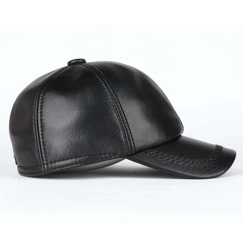 Adult New Genuine Leather Hat Men Women Warm Genuine Leather Baseball Cap Male Winter Outdoor Ear Protection Cap Leather Hat