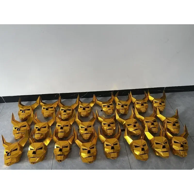 Cosplay Mask Helmet Acrylic Masque Mask Glitter Halloween Headband Stage Performance Disco Glitter Horned Demon Props Animal