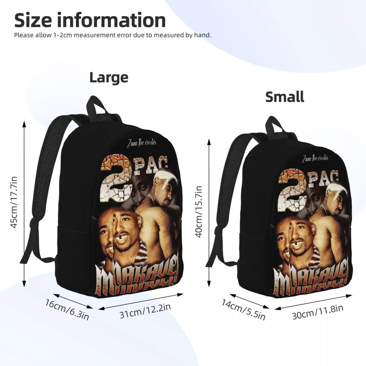 Cool Canvas Rap Backpack para homens e mulheres, Tupac, Crazy 90s, escola, mochila de trabalho, laptop, computador, presente, 2PAC