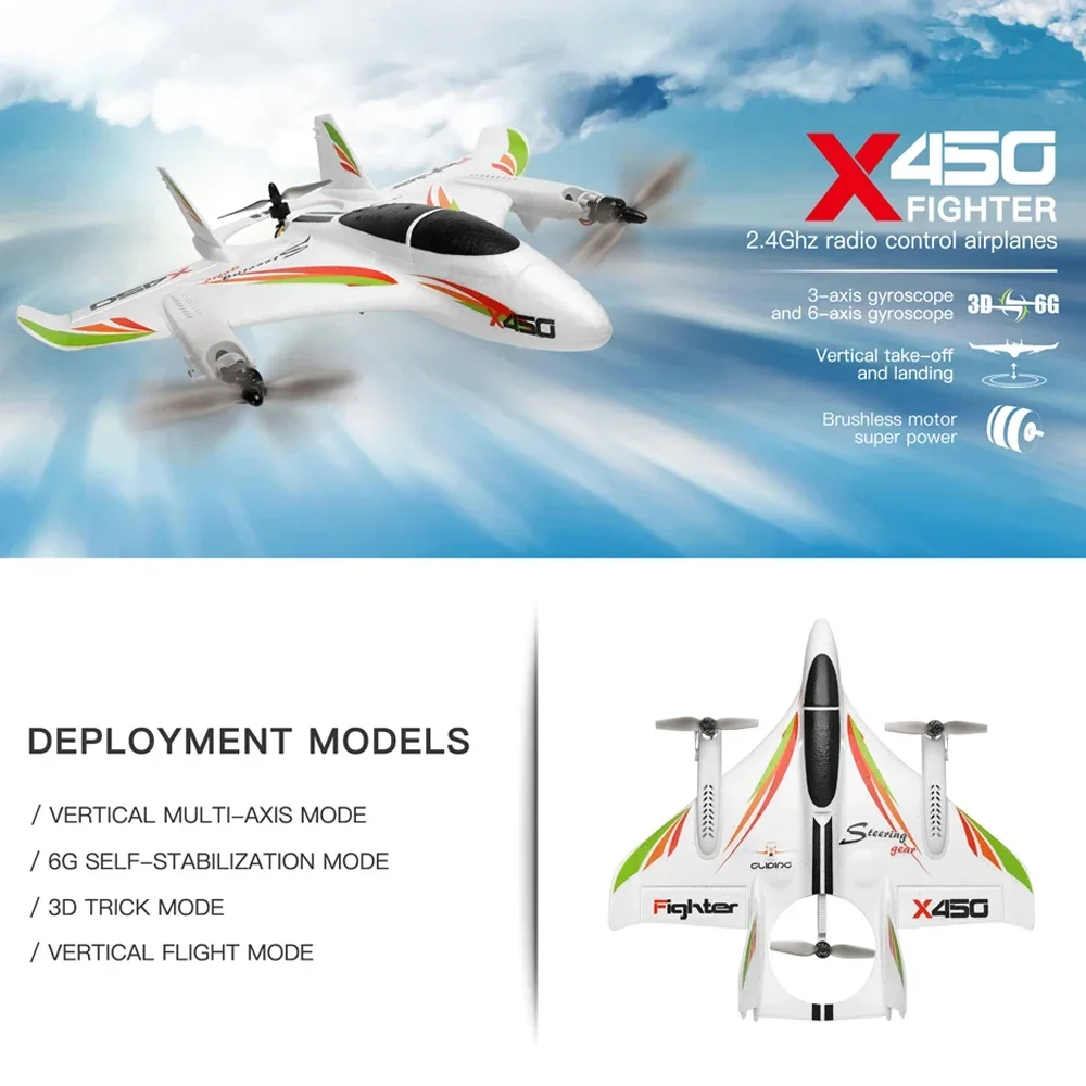 RC Airplane Wltoys XKS X450 2.4G Remote Contorl 3D 6G 6CH Fixed Wing LED Vertical Takeoff RC Aircraft RTF Rc Planes for Adults