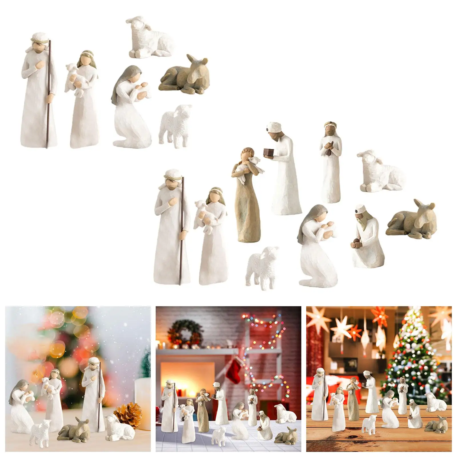 Ensemble de figurines de scène de la Nativité de Noël, jolie statue de Noël traditionnelle peinte à la main, décoration en résine, ornement religieux