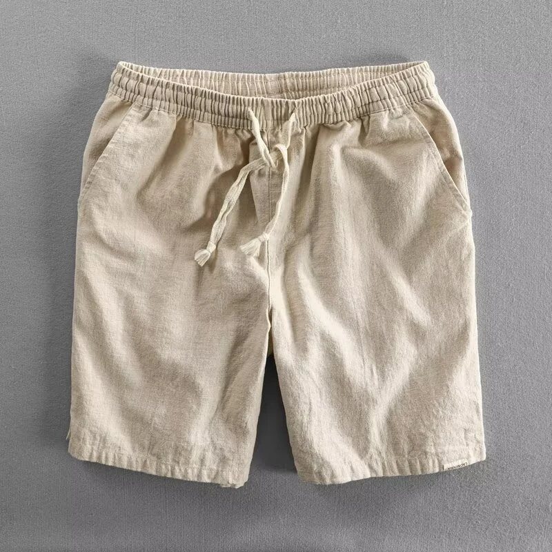 2026 Men's Linen Blend Casual Shorts, Elastic Waist Drawstring Summer Beach Shorts, Lightweight Breathable Shorts