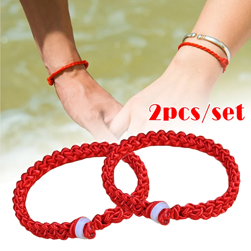 2Pcs Handmade Red Bracelets Women Men Protection Lucky Rope Bangles 7 Knots Adjustable Red Strings Couple's Friendship Jewelry