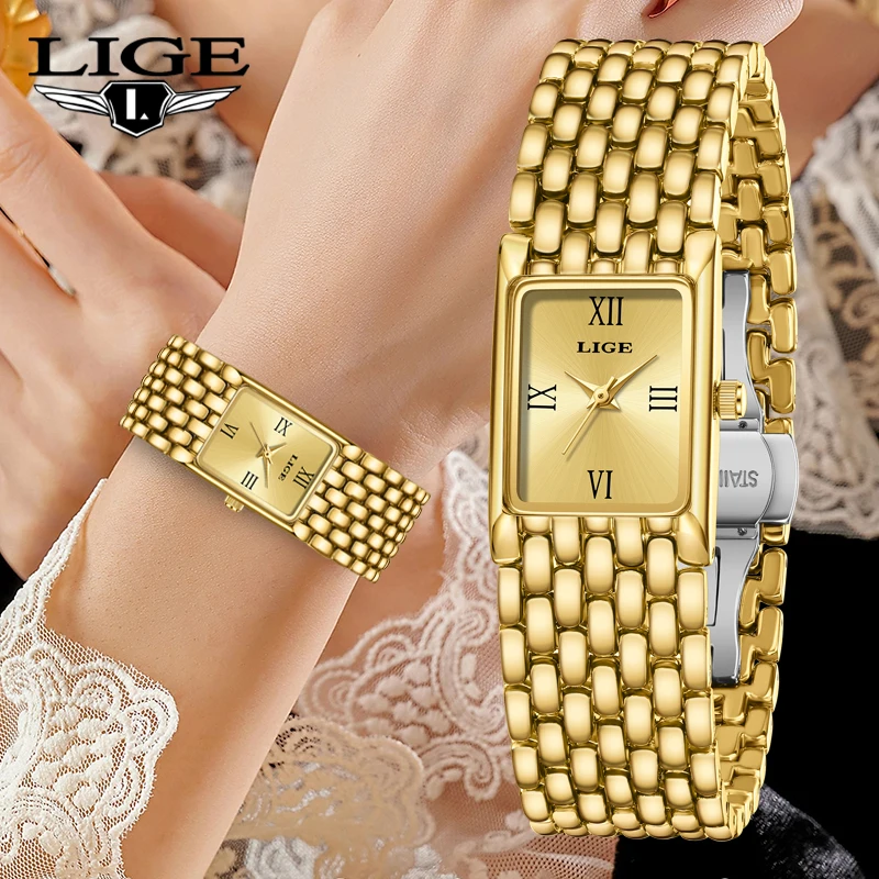 

2025 LIGE New Watches Women Fashion Casual Luxury Gifts Womens Waterproof Square Dial Steel Belt Quartz Wrist Watch reloj mujer