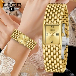 2025 LIGE New Watches Women Fashion Casual Luxury Gifts Womens Waterproof Square Dial Steel Belt Quartz Wrist Watch reloj mujer