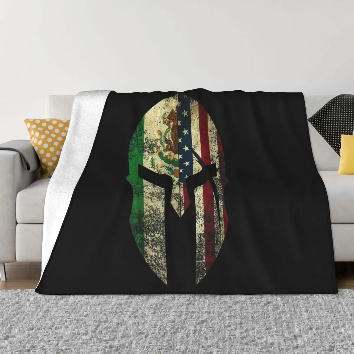 Us Mexican American Spartan Helmet Chicano Unisex Oversize Family Woman Goth Designing Throw Blanket